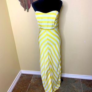 Canary Yellow and White Strapless Sundress